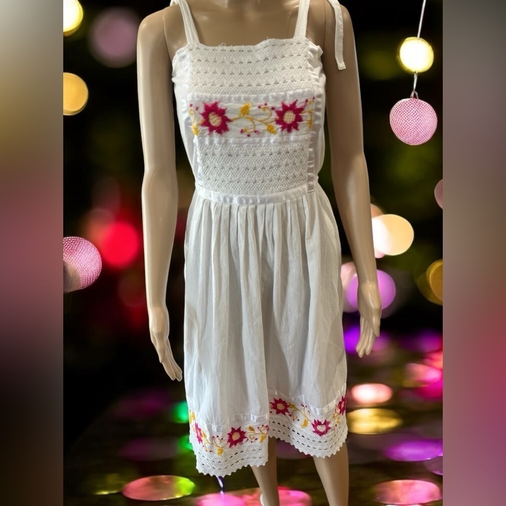 Oaxacan Mexican folk fiesta sun summer Floral Embroidered Dress-M/L - Picture 5 of 8